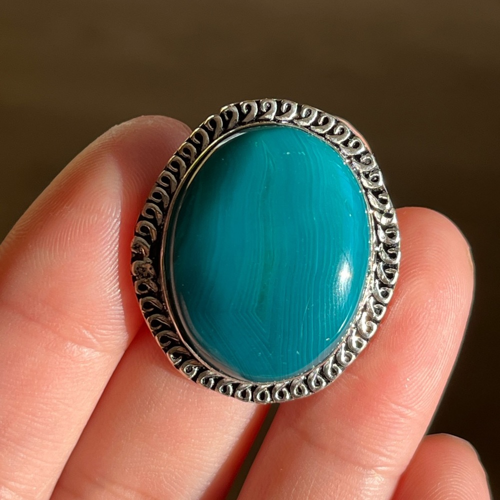 925 silver overlay banded agate ring